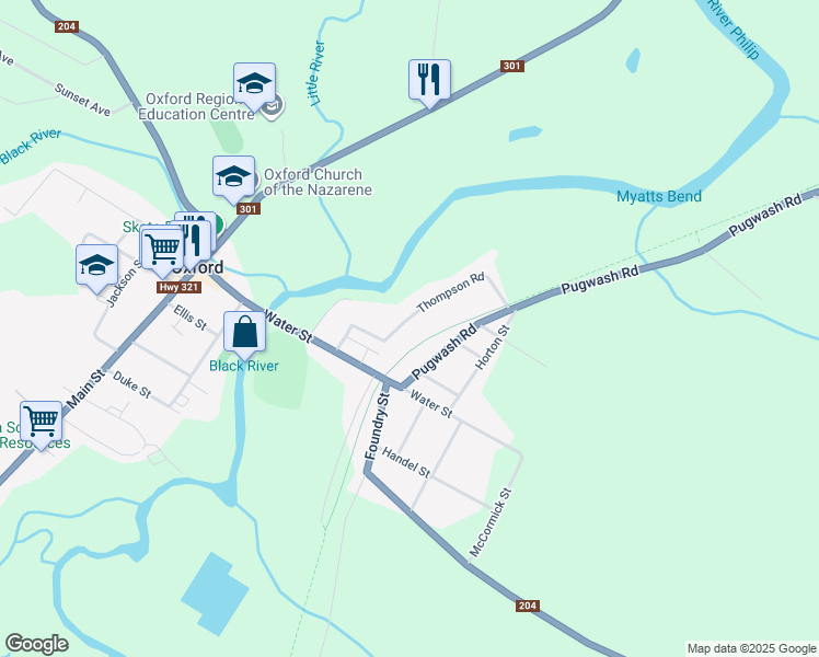 map of restaurants, bars, coffee shops, grocery stores, and more near 34 Thompson Road in Oxford