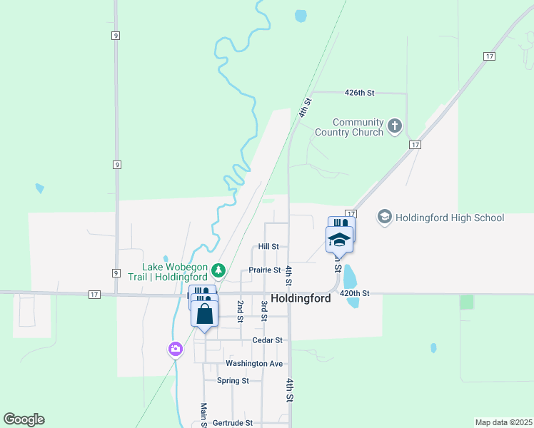 map of restaurants, bars, coffee shops, grocery stores, and more near 1039 4th Street in Holdingford