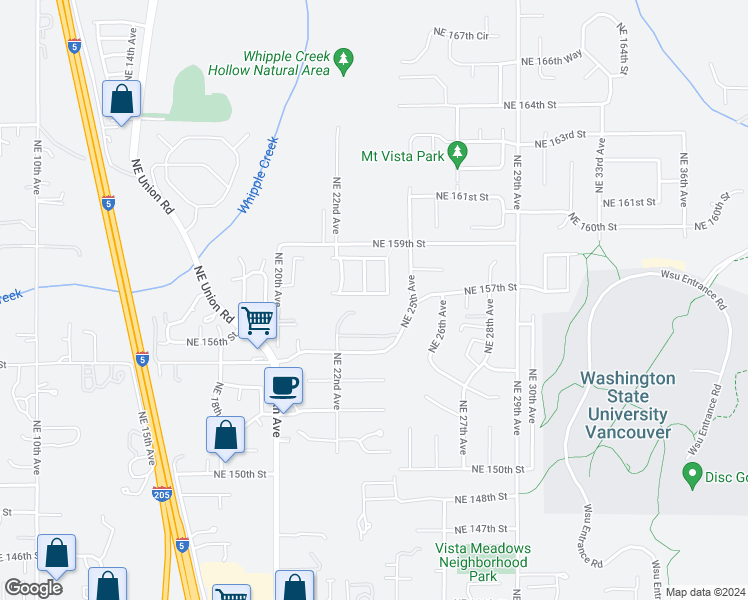 map of restaurants, bars, coffee shops, grocery stores, and more near 2305 Northeast 157th Street in Vancouver