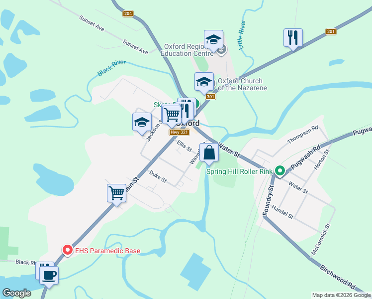 map of restaurants, bars, coffee shops, grocery stores, and more near 48 Water Street in Oxford