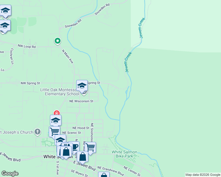 map of restaurants, bars, coffee shops, grocery stores, and more near 581 Northeast Spring Street in White Salmon