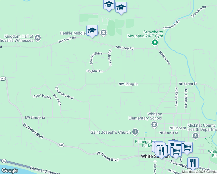 map of restaurants, bars, coffee shops, grocery stores, and more near 485 Northwest Spring Street in White Salmon