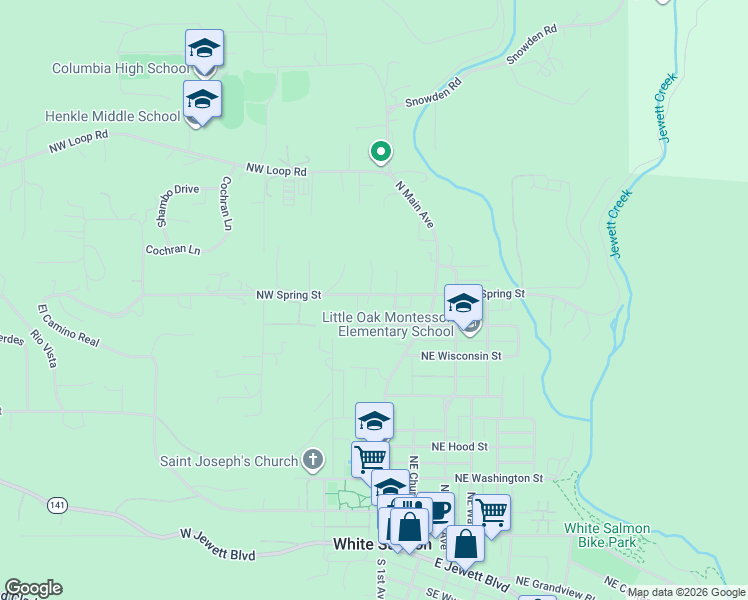 map of restaurants, bars, coffee shops, grocery stores, and more near 180 Northwest Spring Street in White Salmon