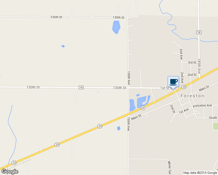 map of restaurants, bars, coffee shops, grocery stores, and more near 15168 130th Street in Foreston