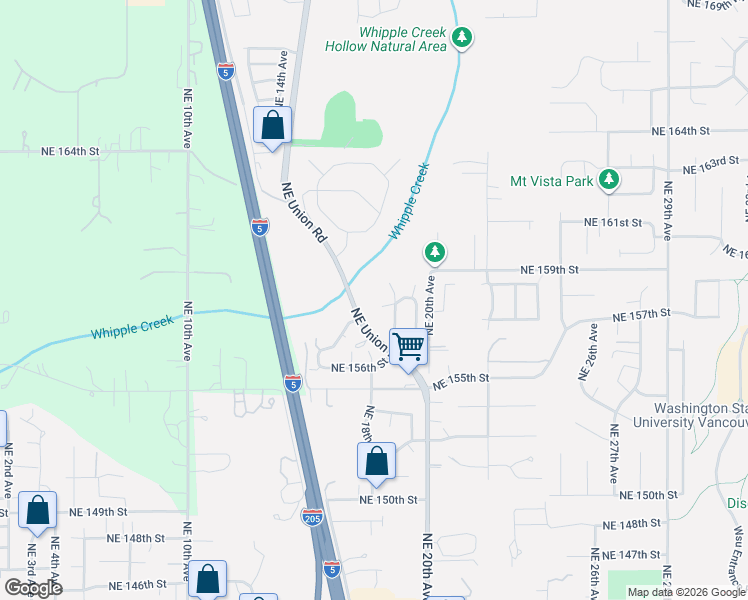 map of restaurants, bars, coffee shops, grocery stores, and more near 1704 Northeast 158th Circle in Vancouver