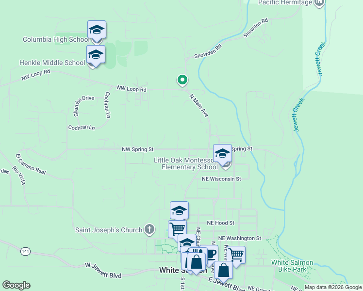 map of restaurants, bars, coffee shops, grocery stores, and more near 180 Northwest Spring Street in White Salmon