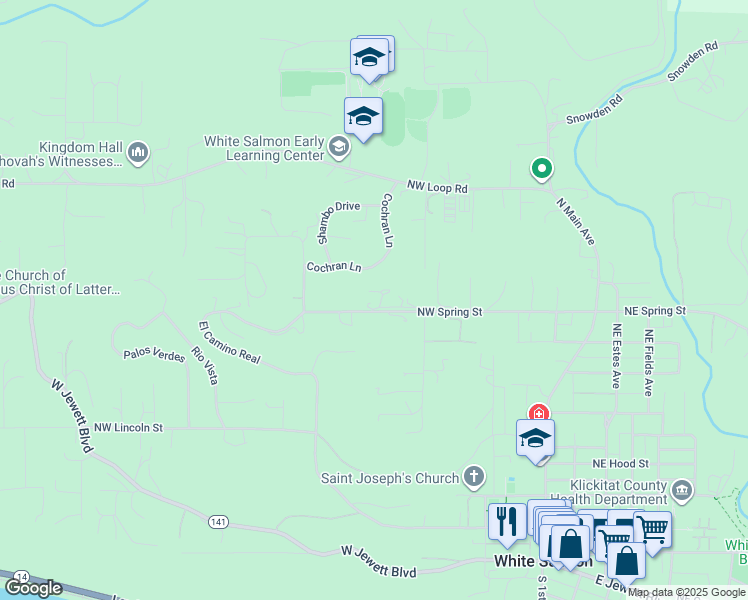 map of restaurants, bars, coffee shops, grocery stores, and more near 485 Northwest Spring Street in White Salmon