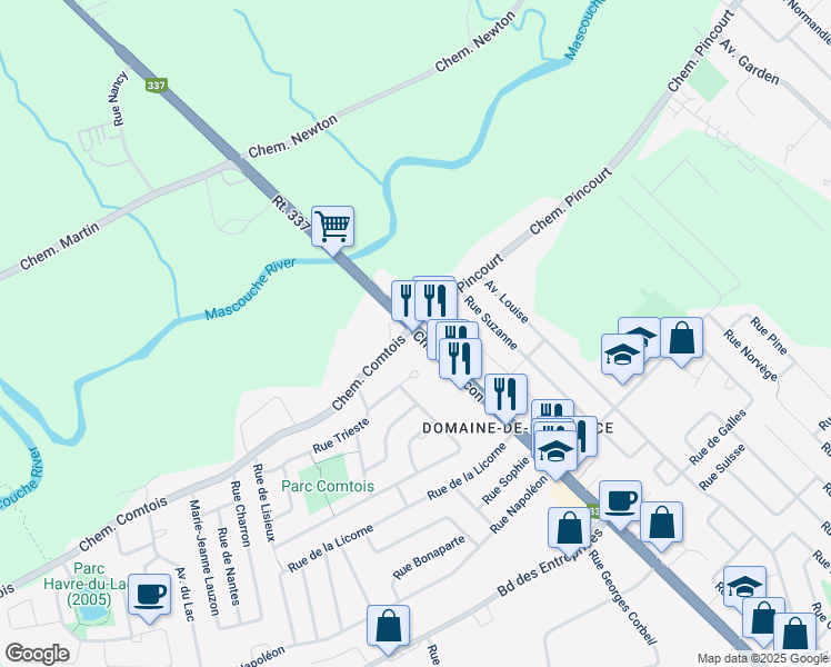 map of restaurants, bars, coffee shops, grocery stores, and more near 3660 Chemin Gascon in Terrebonne