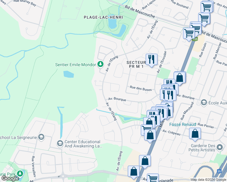 map of restaurants, bars, coffee shops, grocery stores, and more near 2761 Croissant des Roitelets in Mascouche
