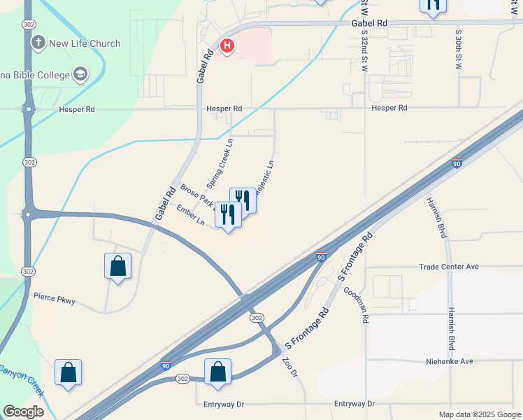 map of restaurants, bars, coffee shops, grocery stores, and more near 1785 Majestic Lane in Billings