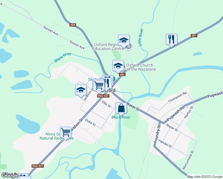 map of restaurants, bars, coffee shops, grocery stores, and more near 9 Water Street in Oxford