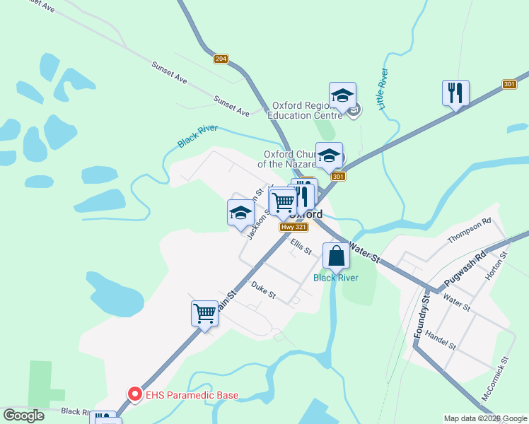 map of restaurants, bars, coffee shops, grocery stores, and more near 89 Jackson Street in Oxford