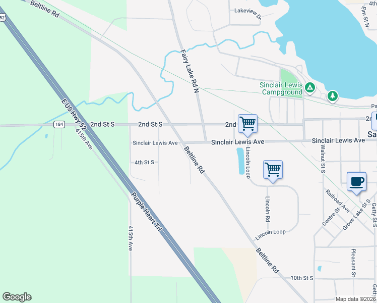 map of restaurants, bars, coffee shops, grocery stores, and more near 1956 Beltline Road in Sauk Centre