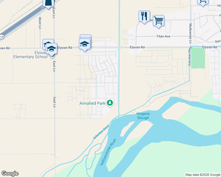 map of restaurants, bars, coffee shops, grocery stores, and more near 1843 East Lane in Billings