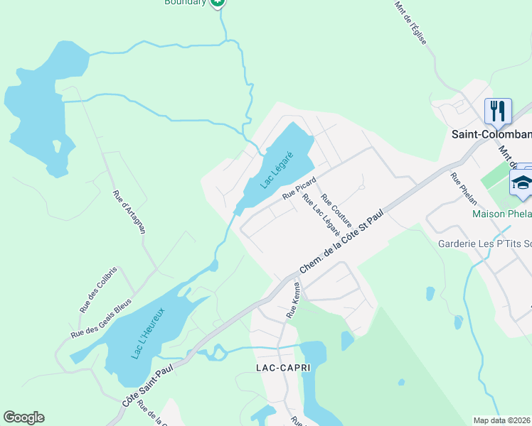 map of restaurants, bars, coffee shops, grocery stores, and more near 527 Rue Picard in Saint-Colomban