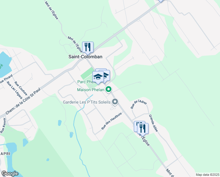 map of restaurants, bars, coffee shops, grocery stores, and more near Montée de l'Église in Saint-Colomban
