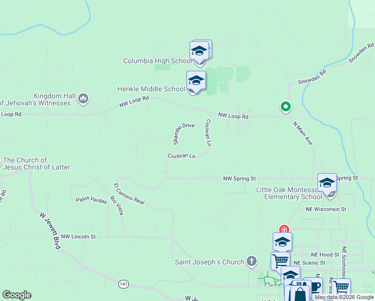map of restaurants, bars, coffee shops, grocery stores, and more near 546 Cochran Lane in White Salmon