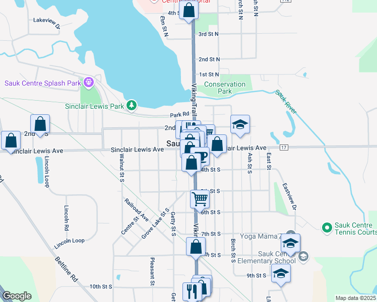 map of restaurants, bars, coffee shops, grocery stores, and more near in Sauk Centre