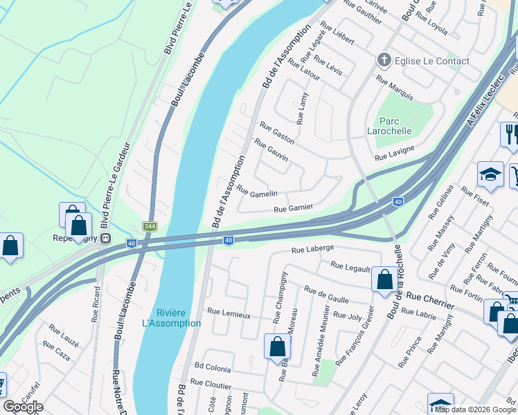 map of restaurants, bars, coffee shops, grocery stores, and more near 289 Rue Garnier in Repentigny
