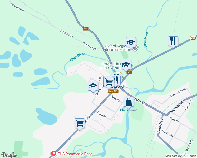 map of restaurants, bars, coffee shops, grocery stores, and more near 89 Jackson Street in Oxford