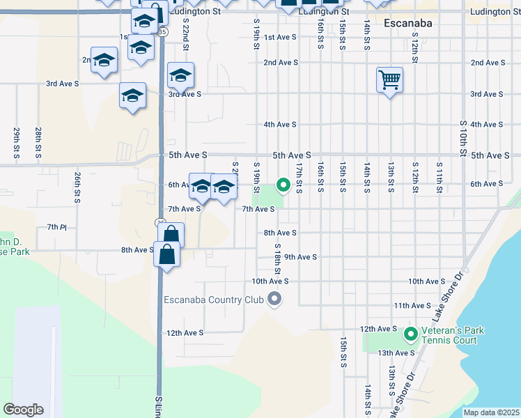 map of restaurants, bars, coffee shops, grocery stores, and more near 1800-1826 8th Ave S in Escanaba