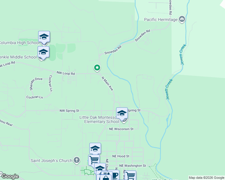 map of restaurants, bars, coffee shops, grocery stores, and more near 1150 North Main Avenue in White Salmon