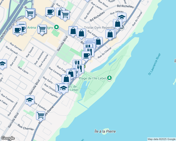 map of restaurants, bars, coffee shops, grocery stores, and more near 430 Rue Notre-Dame in Repentigny