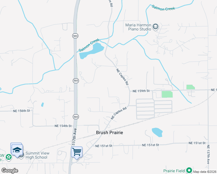 map of restaurants, bars, coffee shops, grocery stores, and more near 12218 Northeast 158th Street in Brush Prairie