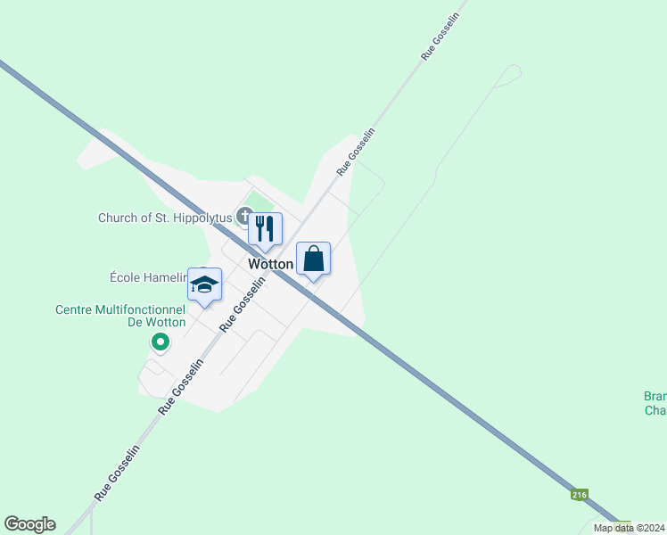 map of restaurants, bars, coffee shops, grocery stores, and more near 558 Rue du Parc Industriel in Wotton