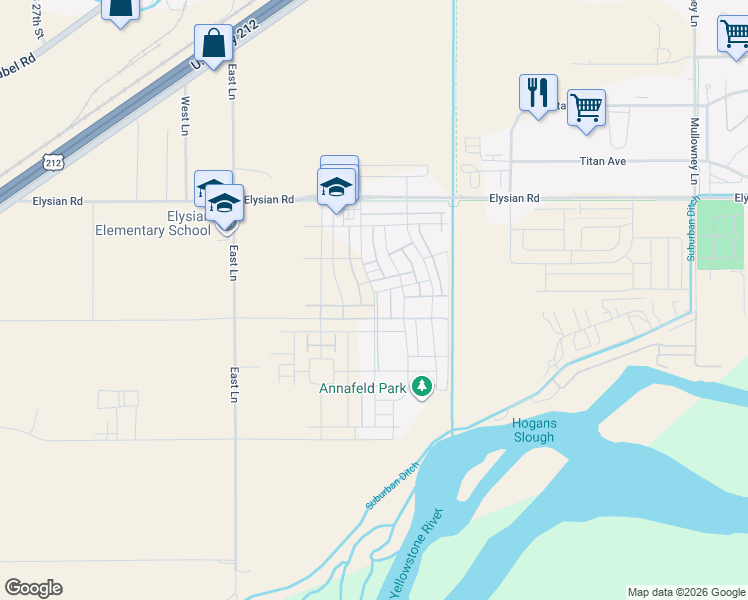 map of restaurants, bars, coffee shops, grocery stores, and more near 1619 Avenue E in Billings