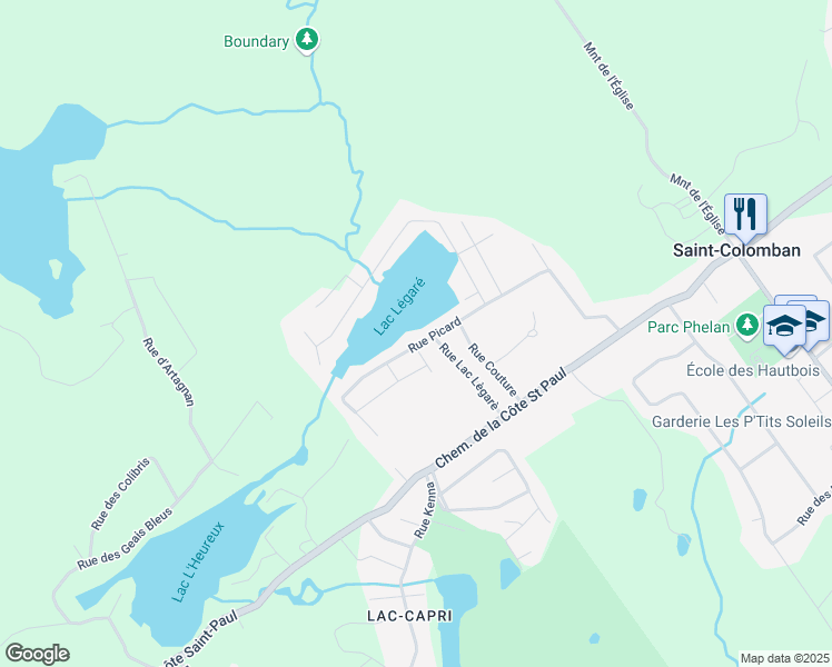 map of restaurants, bars, coffee shops, grocery stores, and more near 514 Rue Picard in Saint-Colomban