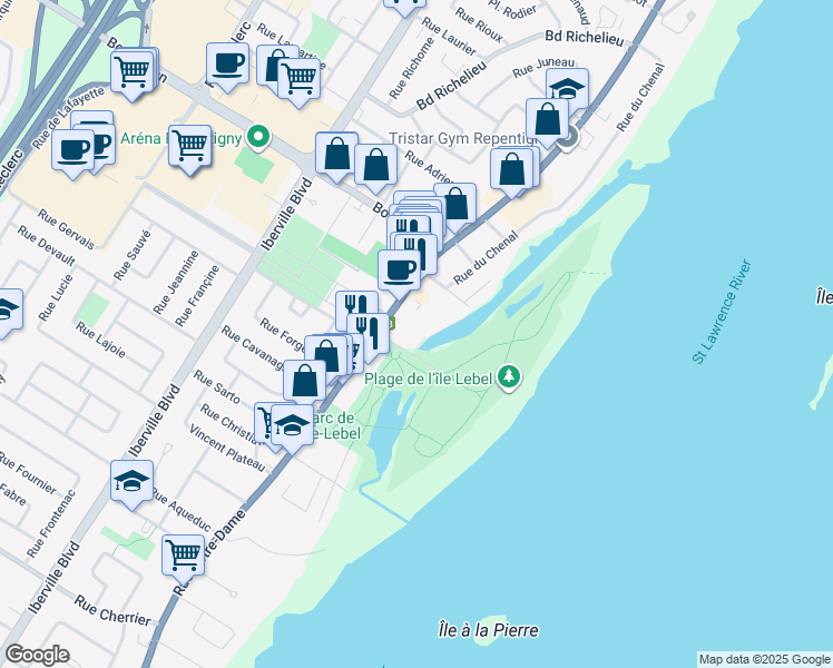 map of restaurants, bars, coffee shops, grocery stores, and more near 432 Rue Notre-Dame in Repentigny