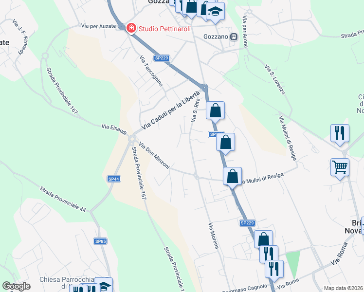 map of restaurants, bars, coffee shops, grocery stores, and more near 39 Via San Rita in Gozzano
