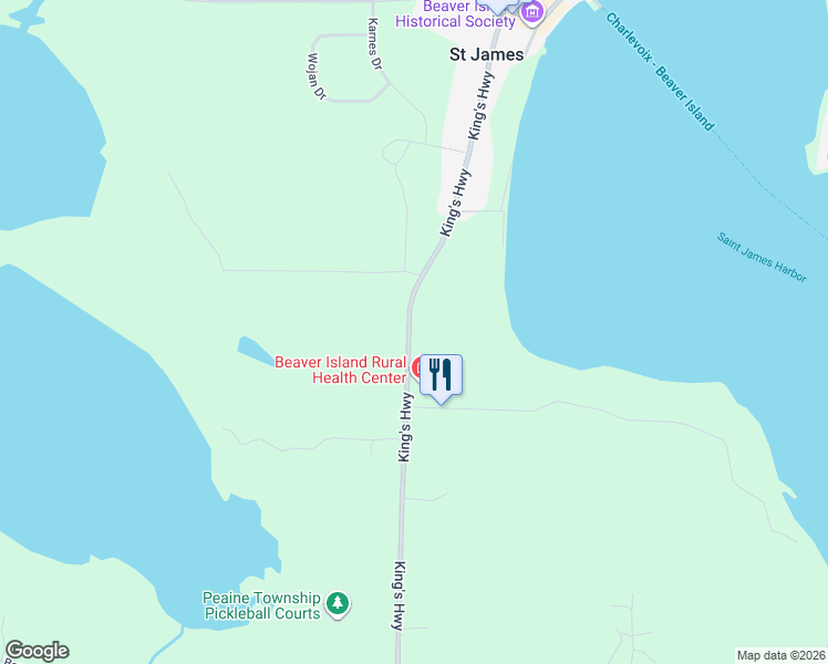 map of restaurants, bars, coffee shops, grocery stores, and more near King's Highway in Charlevoix County