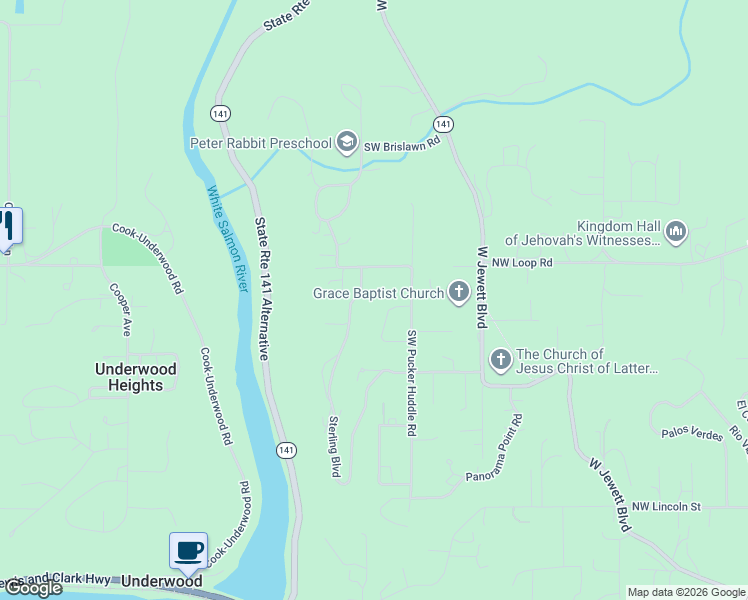 map of restaurants, bars, coffee shops, grocery stores, and more near 1280 Southwest Pucker Huddle Road in White Salmon