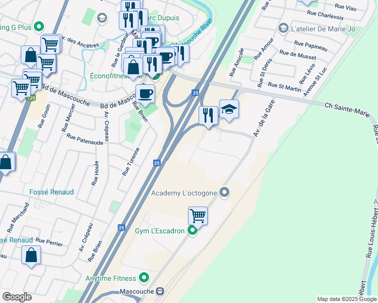 map of restaurants, bars, coffee shops, grocery stores, and more near 765 Rue Sicard in Mascouche