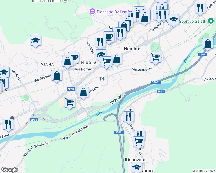 map of restaurants, bars, coffee shops, grocery stores, and more near 10 Via Gabriele Camozzi in Nembro