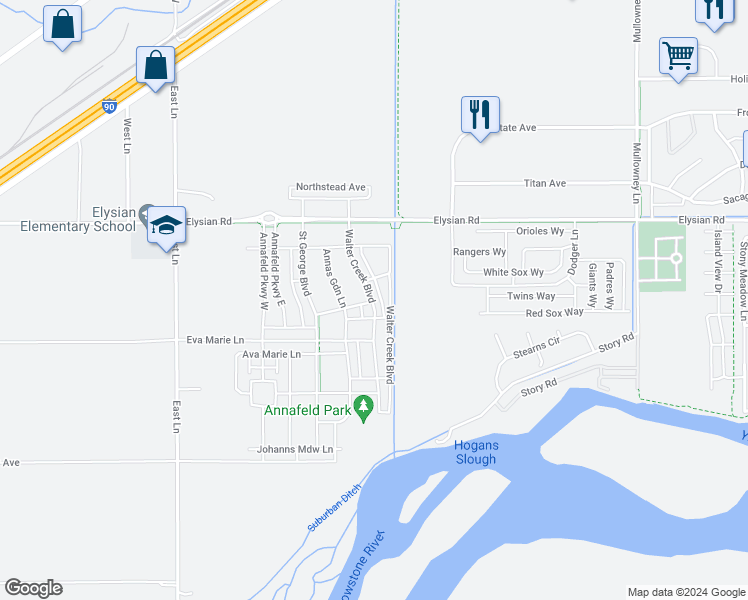 map of restaurants, bars, coffee shops, grocery stores, and more near 1723 Walter Creek Boulevard in Billings