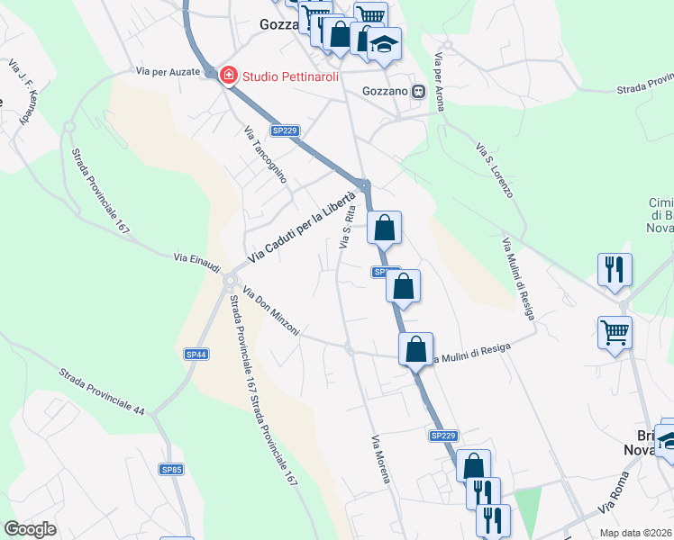 map of restaurants, bars, coffee shops, grocery stores, and more near 39 Via San Rita in Gozzano