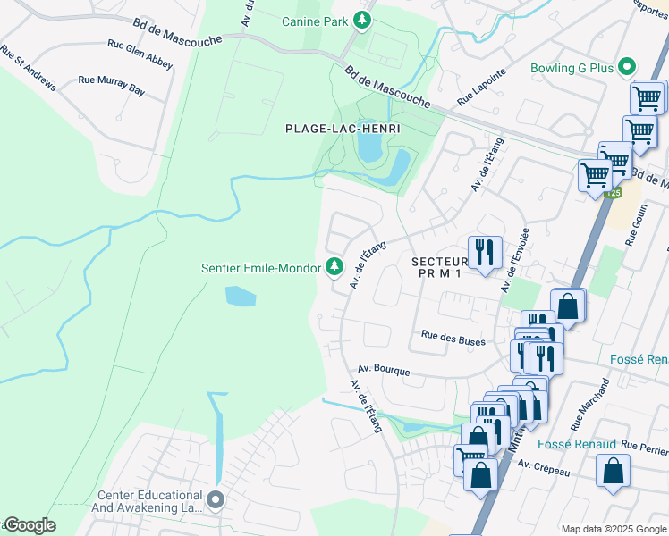 map of restaurants, bars, coffee shops, grocery stores, and more near 542 Rue du Grand Héron in Mascouche