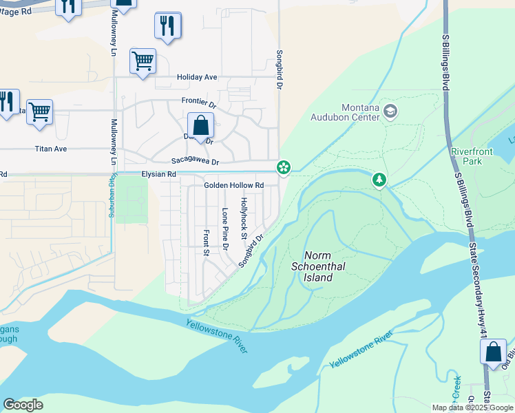 map of restaurants, bars, coffee shops, grocery stores, and more near 1630 Hidden Cove Lane in Billings