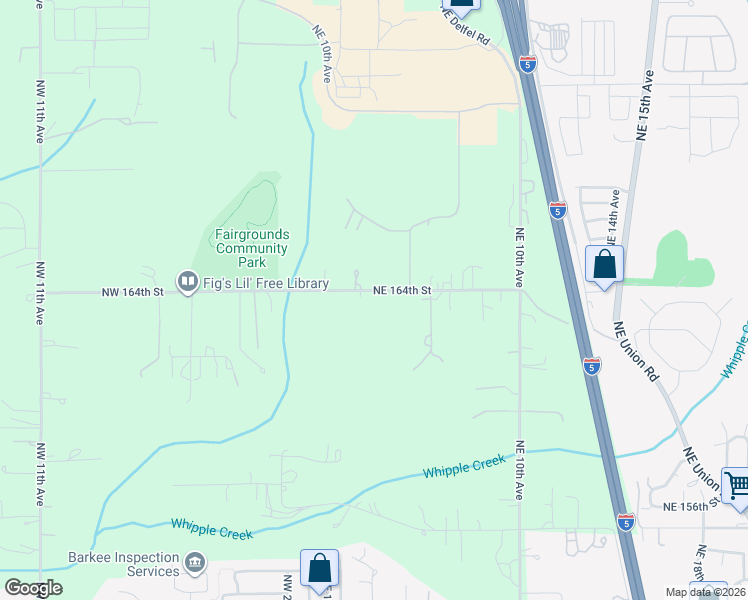 map of restaurants, bars, coffee shops, grocery stores, and more near 219 Northeast 164th Street in Ridgefield