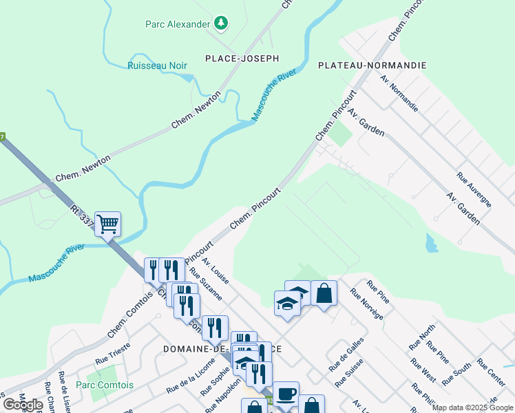 map of restaurants, bars, coffee shops, grocery stores, and more near Chemin Pincourt in Mascouche