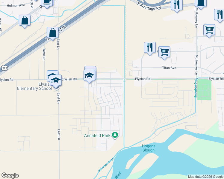 map of restaurants, bars, coffee shops, grocery stores, and more near 1625 Walter Creek Boulevard in Billings