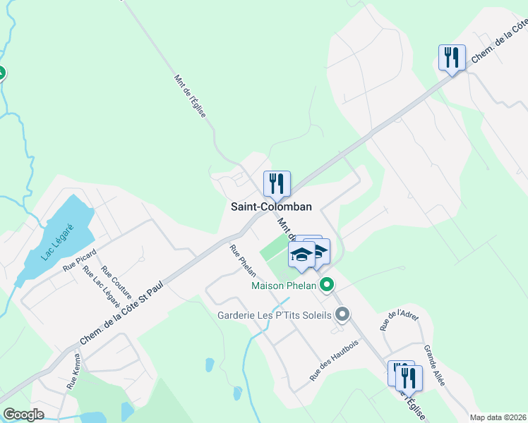map of restaurants, bars, coffee shops, grocery stores, and more near Côte Saint-Paul in Saint-Colomban