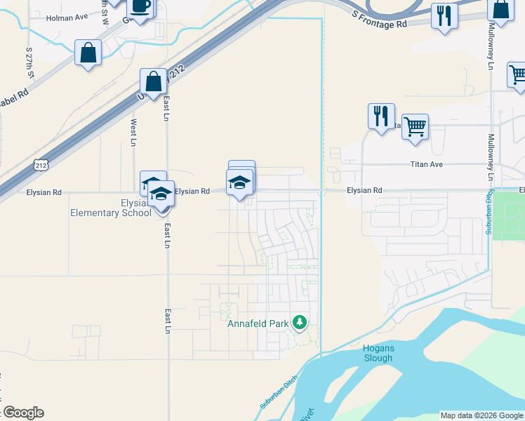 map of restaurants, bars, coffee shops, grocery stores, and more near 1635 Annas Garden Lane in Billings