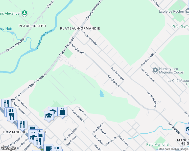 map of restaurants, bars, coffee shops, grocery stores, and more near Place Calvados in Mascouche