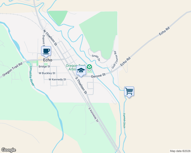 map of restaurants, bars, coffee shops, grocery stores, and more near Gerone Street in Echo