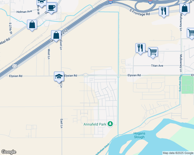 map of restaurants, bars, coffee shops, grocery stores, and more near 1635 Annas Garden Lane in Billings