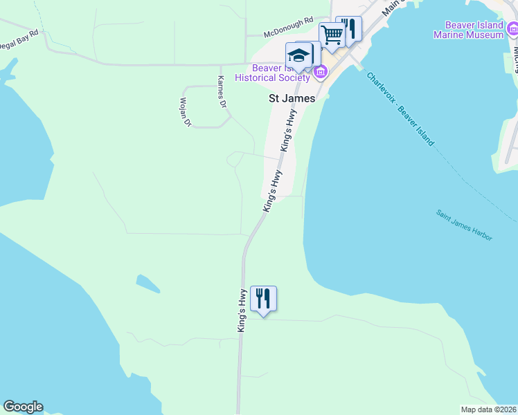 map of restaurants, bars, coffee shops, grocery stores, and more near 37615-37685 Kings Highway in Charlevoix